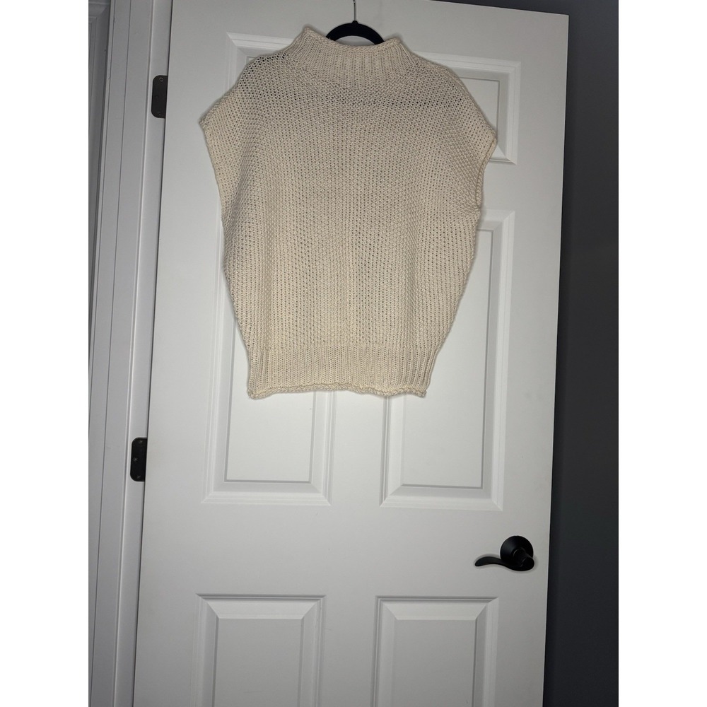 She Sky Drop Shoulder Mock Neck Knit Sweater Cream Large